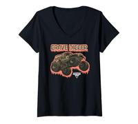 Womens Monster Jam Camo Grave Digger Monster Truck Motorsports V-Neck T-Shirt