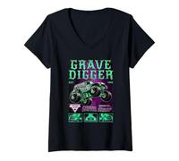 Womens Monster Jam Grave Digger Green and Purple Collage V-Neck T-Shirt