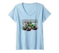 Womens Monster Jam Muddy Tire Tracks Grave Digger Truck Motorsports V-Neck T-Shirt