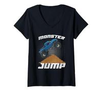 Womens Monster Jump Monster Truck Jumps Dirt Ramp Stunt Rally Show V-Neck T-Shirt
