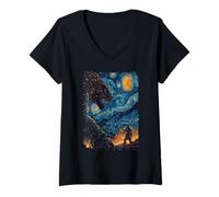 Women's Monster Kaiju Starry Nights with Templar Knight V-Neck T-Shirt