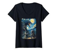Women's Monster Kaiju Starry Nights with Templar Knight V-Neck T-Shirt