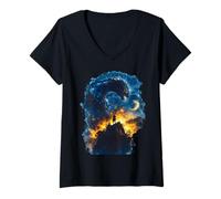 Women's Monster Kaiju Starry Nights with Templar Knight V-Neck T-Shirt