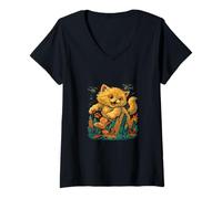 Womens Monster Kitty Chaos - Cute Cat Destroys the City Fun V-Neck T-Shirt