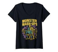 Womens Monster Mash-Up Gym Partner Spotter Old School 90's Retro V-Neck T-Shirt