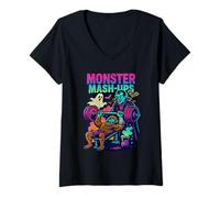 Womens Monster Mash-Up Spotter Partner Old School 90's Retro Gym V-Neck T-Shirt