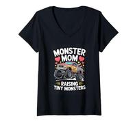 Women's Monster Mom Raising Tiny Monsters Monster Truck Mother V-Neck T-Shirt