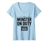 Womens Monster On Duty Night Shift Funny Bold Workplace Text Design V-Neck T-Shirt