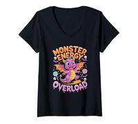 Womens Monster Overload Cute Candy Dragon Halloween V-Neck T-Shirt