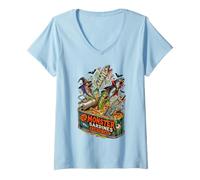 Women's Monster Sardines Halloween Zombie Fish Funny Spooky Horror V-Neck T-Shirt