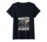 Women's Monster Truck Dad Like A Normal Dad But Wheelie Cool V-Neck T-Shirt