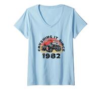 Women's Monster Truck Driver Tee Crushing It Since 1982 Anniversary V-Neck T-Shirt