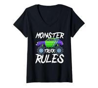 Womens Monster Truck Rules Graphic Design for Kids V-Neck T-Shirt
