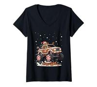 Womens Monster Trucks Gingerbread Man Christmas Cookie Crush V-Neck T-Shirt