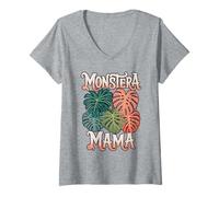 Womens Monstera Plant Mama Gardening Gardener Houseplant V-Neck T-Shirt