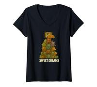 Womens Monsters Under Bed Sweet Dreams Retro Vintage Sleep Tight V-Neck T-Shirt