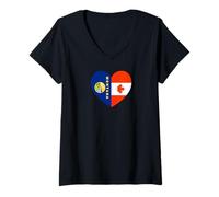 Womens Montana and Canada Flags: Heart Shaped Unity V-Neck T-Shirt
