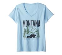 Women's Montana PNW Nature Lover Bear Vintage Pride V-Neck T-Shirt