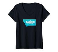 Womens Montana Wave Fishing V-Neck T-Shirt