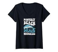 Women's Monterey Beach Dolphin Watching in California V-Neck T-Shirt
