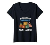 Womens Montessori Accidentally On Purpose - ABC Blocks & Shapes Art V-Neck T-Shirt
