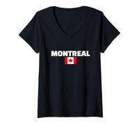 Womens Montreal Canada Flag Proud Canadian V-Neck T-Shirt