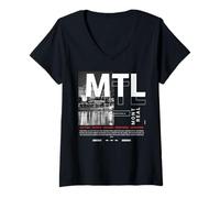 Womens Montreal Skyline City of Festivals Vintage Canada Travel V-Neck T-Shirt