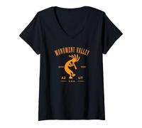 Women's Monument Valley Arizona Utah USA Dancing Kokopelli Design V-Neck T-Shirt