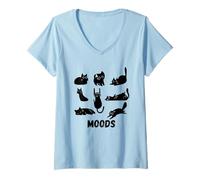 Womens Moods Cartoon Black Cat Different Feelings Big Mood Design V-Neck T-Shirt