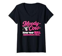 Womens Moody Cow Keep Your Bull Somewhere Else Funny Sarcastic V-Neck T-Shirt