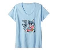 Womens Moody Wolf Late Sleeper Morning Coffee Morning Groop Wolf V-Neck T-Shirt
