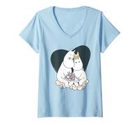 Womens Moomin Love Moomintroll & Snorkmaiden Together Heart V-Neck T-Shirt