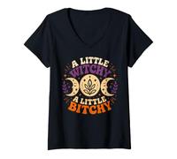 Women's Moon A Little Gothic Witchy Bitchy Retro Goth V-Neck T-Shirt
