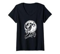 Womens Moon Crow Silhouette Raven Crows V-Neck T-Shirt