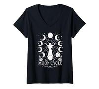 Womens Moon Cycle Wiccan, Celestial Lunar Phases, Witchcraft V-Neck T-Shirt