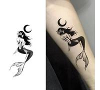 Women's Moon Mermaid Herbal Tattoo Sticker, Semi-Permanent, Non-Reflective, Waterproof, Realistic, No Color Loss, Lasts 2 Weeks, Temporary Tattoos(E-12)