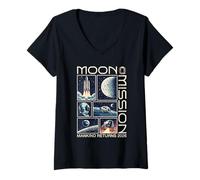 Women's Moon Mission 2026 Retro Space Exploration Lunar Spaceflight V-Neck T-Shirt