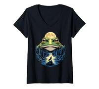 Women's Moon Night Starry Sky Wolf and Frog Nature V-Neck T-Shirt
