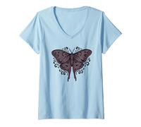 Women's Moon Phase Moth Mystical Occult Boho Celestial V-Neck T-Shirt