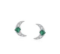 Women's Moon PT950 Platinum Earrings Lab Created Emerald & Moissanite