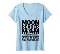 Women's Moon Reader Book Mom Guided By Books and Moonlight V-Neck T-Shirt