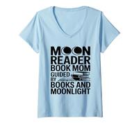 Women's Moon Reader Book Mom Guided By Books and Moonlight V-Neck T-Shirt
