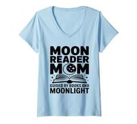 Women's Moon Reader Book Mom Guided By Books and Moonlight V-Neck T-Shirt