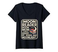 Women's Moon Reader Book Mom Guided By Books and Moonlight V-Neck T-Shirt