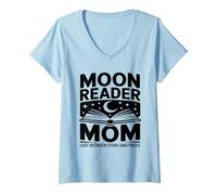 Women's Moon Reader Book Mom Lost Between Stars and Pages V-Neck T-Shirt