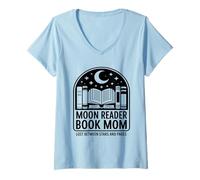 Women's Moon Reader Book Mom Lost Between Stars and Pages V-Neck T-Shirt