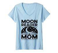 Women's Moon Reader Book Mom Lost Between Stars and Pages V-Neck T-Shirt