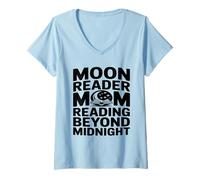 Women's Moon Reader Mom Reading Beyond Midnight V-Neck T-Shirt