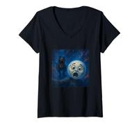 Womens Moon Selfie T-Rex Dinosaur Chase Funny Humor V-Neck T-Shirt
