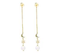 Women's Moon Snowflake Gold Au750 Earrings Pearl & Diamond Dangle-Earrings